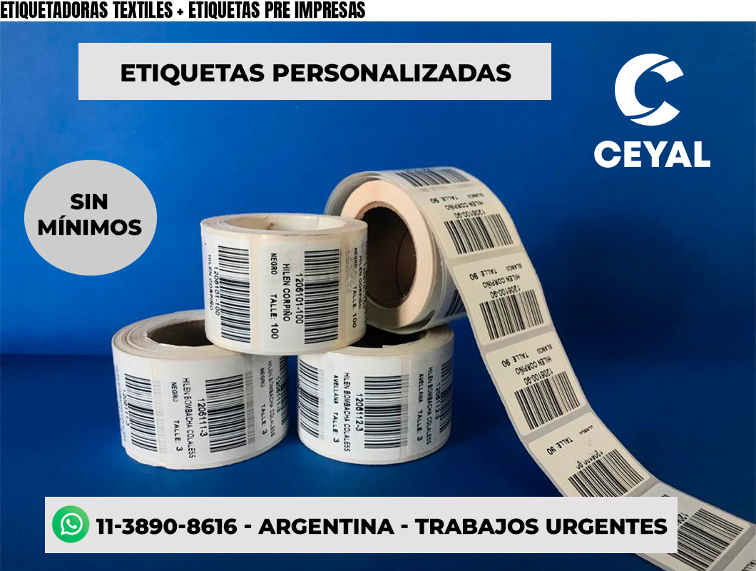 ETIQUETADORAS TEXTILES + ETIQUETAS PRE IMPRESAS