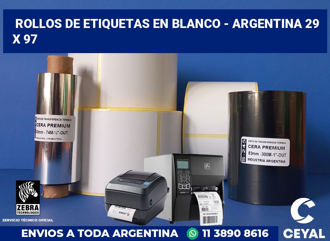 Rollos de etiquetas en blanco - Argentina 29 x 97