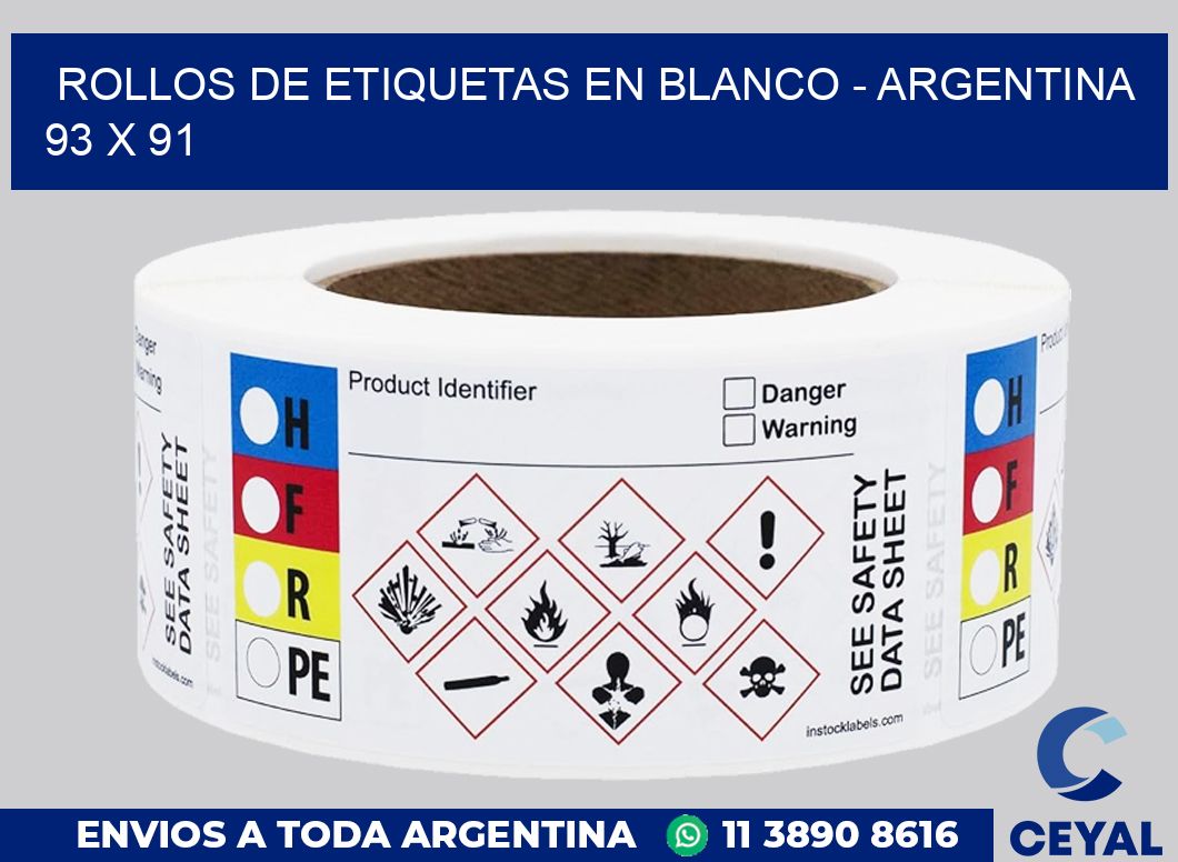 Rollos de etiquetas en blanco – Argentina 93 x 91