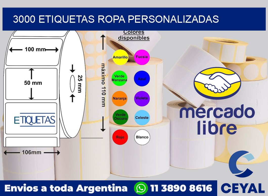 3000 Etiquetas ropa personalizadas