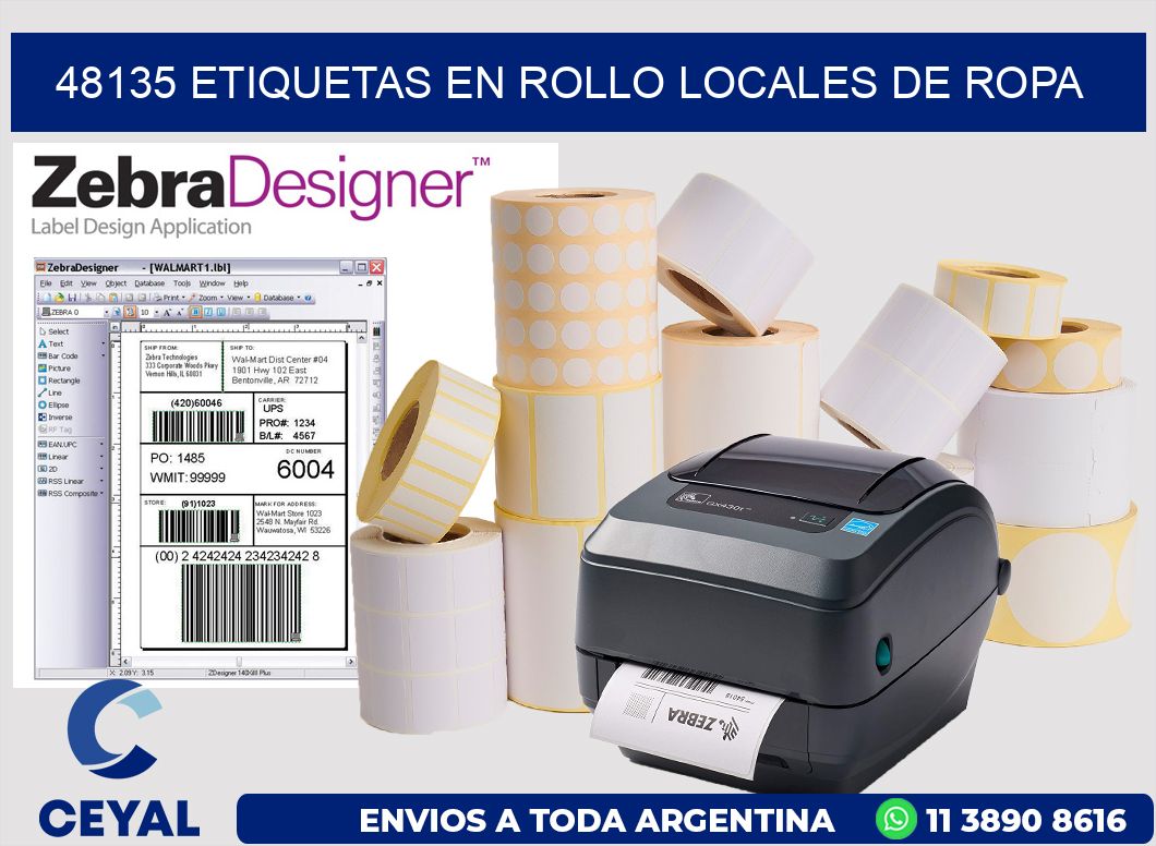 48135 Etiquetas en rollo locales de ropa