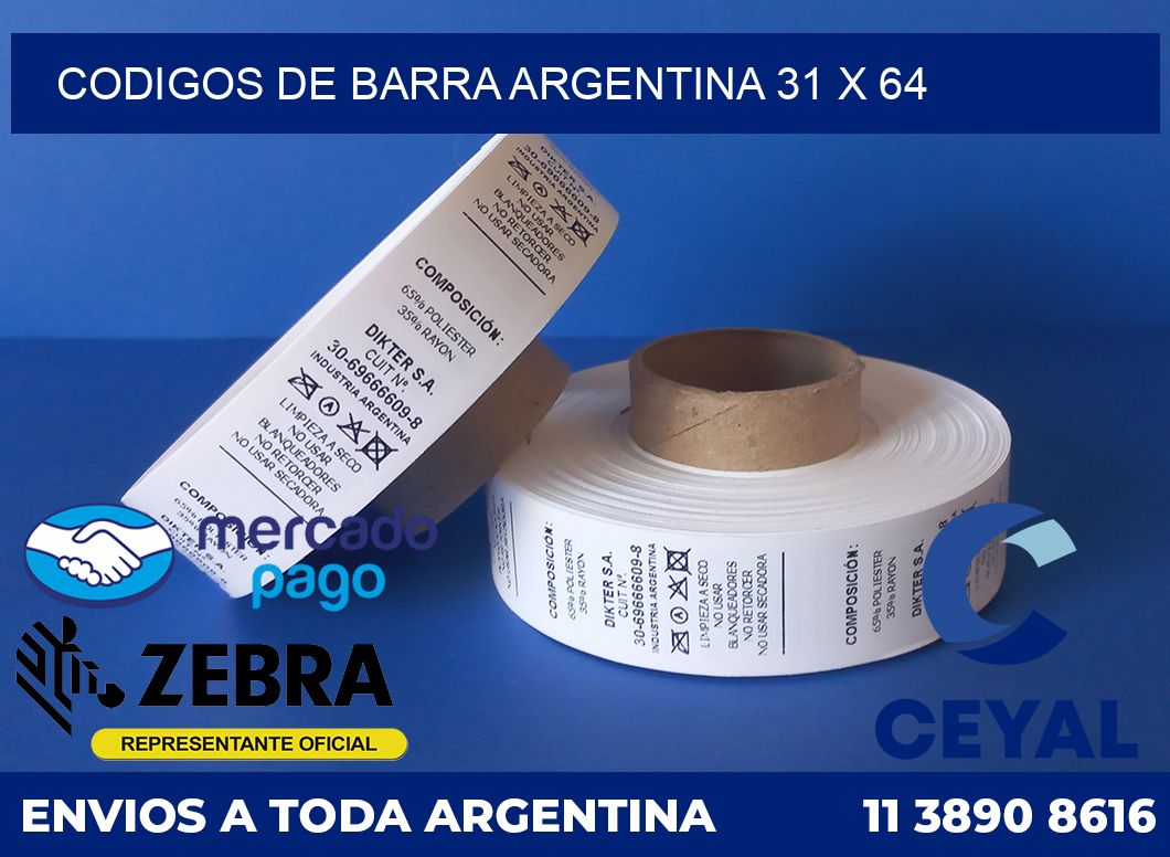 Codigos de barra Argentina 31 x 64