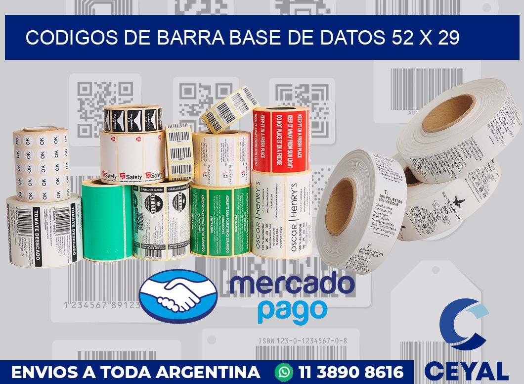 Codigos de barra base de datos 52 x 29