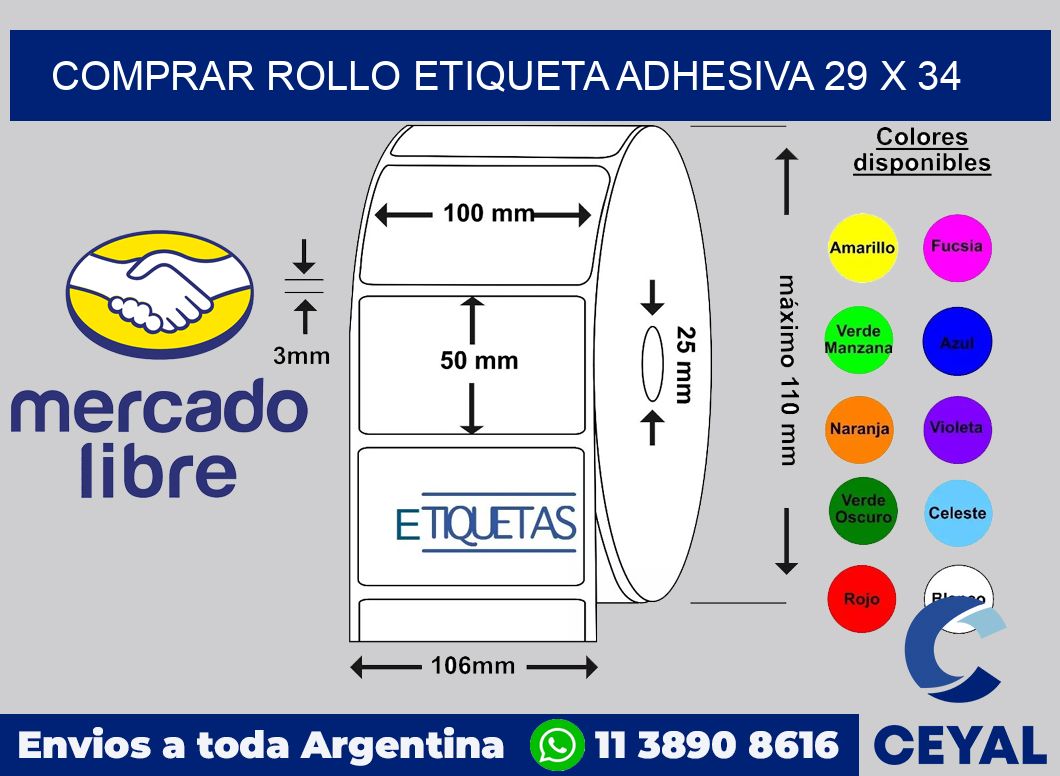 Comprar rollo etiqueta adhesiva 29 x 34