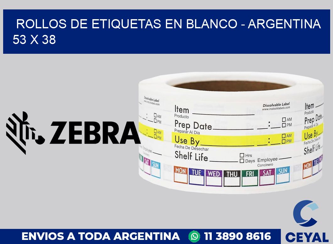 Rollos de etiquetas en blanco - Argentina 53 x 38