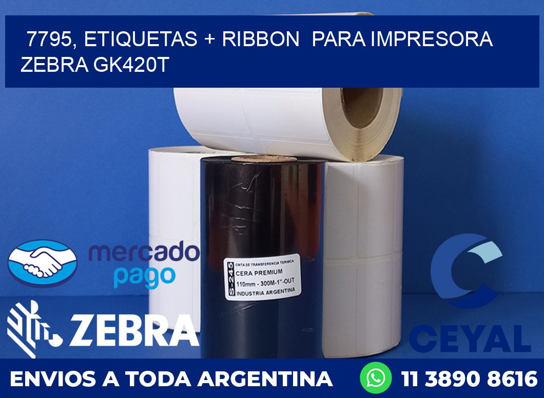 7795, etiquetas + ribbon para impresora zebra GK420T