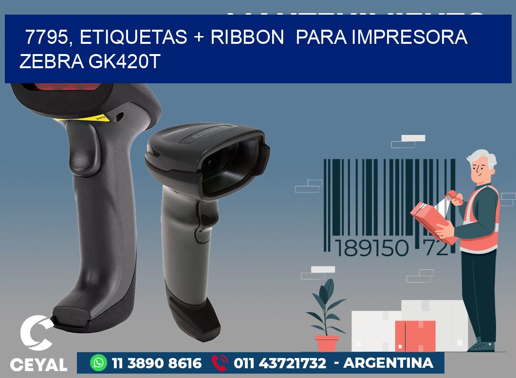 7795, etiquetas + ribbon para impresora zebra GK420T