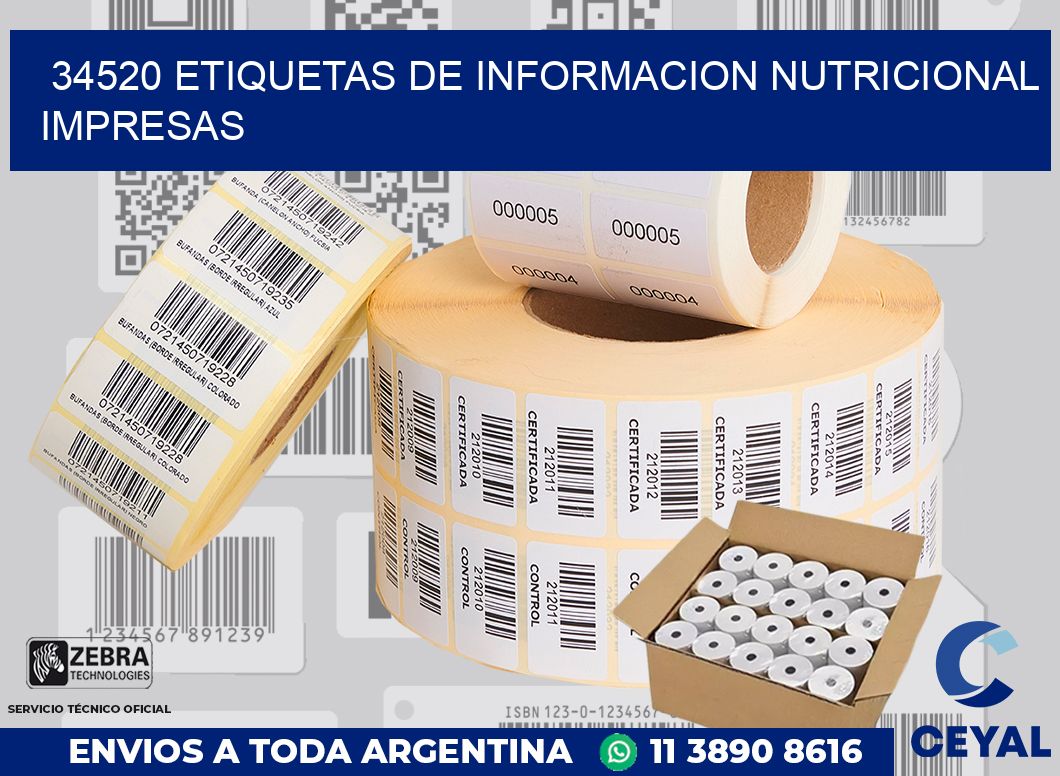 34520 ETIQUETAS DE INFORMACION NUTRICIONAL IMPRESAS