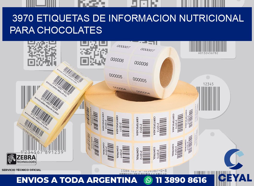 3970 ETIQUETAS DE INFORMACION NUTRICIONAL PARA CHOCOLATES