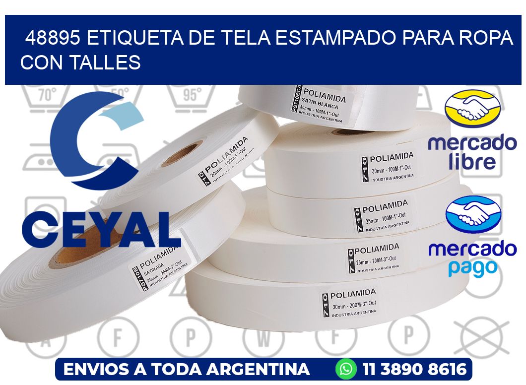 48895 ETIQUETA DE TELA ESTAMPADO PARA ROPA CON TALLES