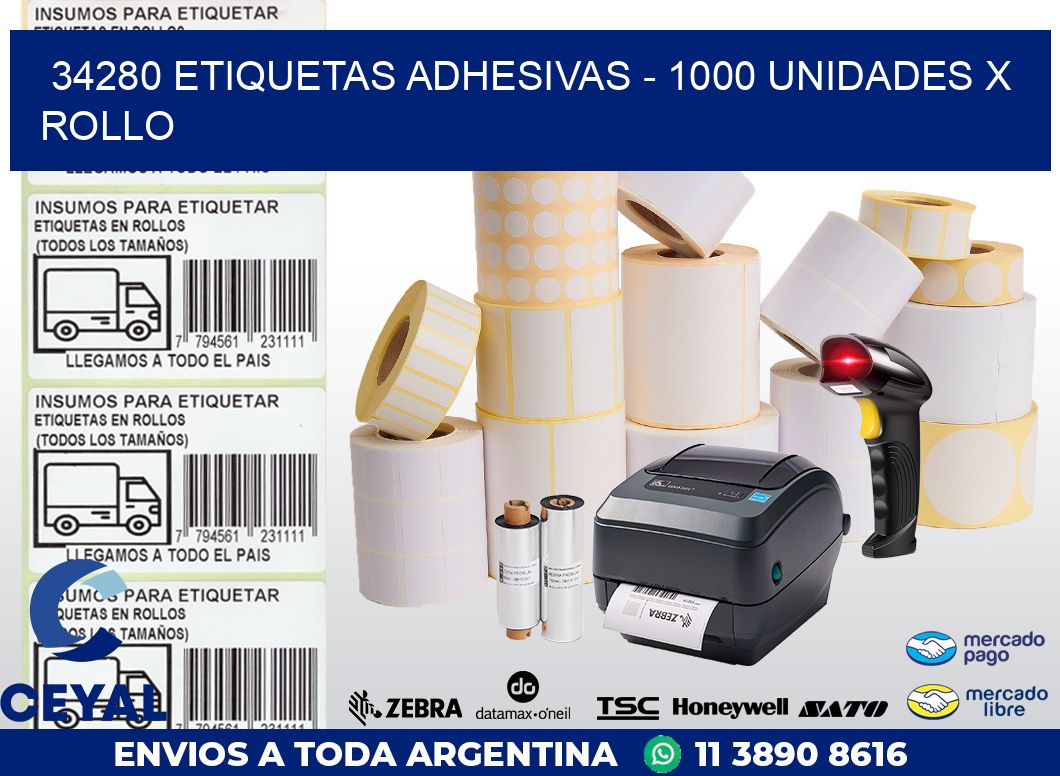 34280 ETIQUETAS ADHESIVAS - 1000 UNIDADES X ROLLO
