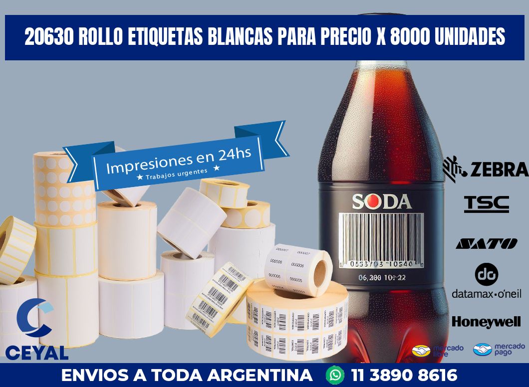 20630 ROLLO ETIQUETAS BLANCAS PARA PRECIO X 8000 UNIDADES