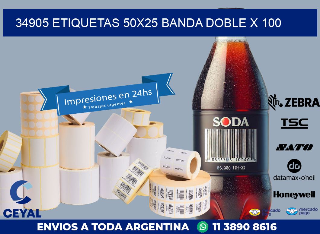 34905 ETIQUETAS 50X25 BANDA DOBLE X 100