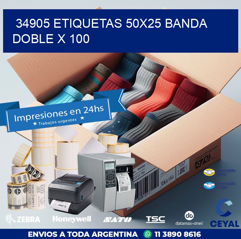 34905 ETIQUETAS 50X25 BANDA DOBLE X 100