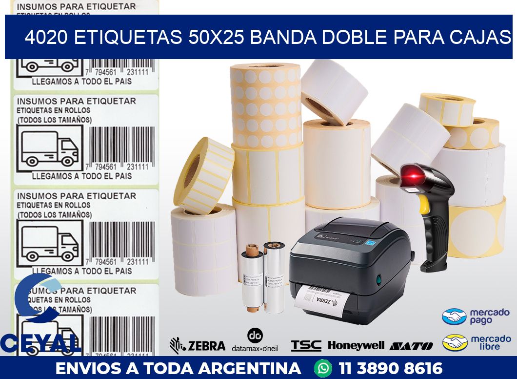 4020 ETIQUETAS 50X25 BANDA DOBLE PARA CAJAS