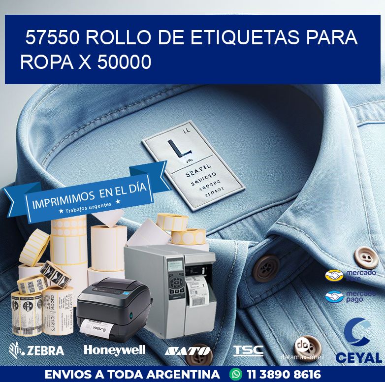 57550 ROLLO DE ETIQUETAS PARA ROPA X 50000