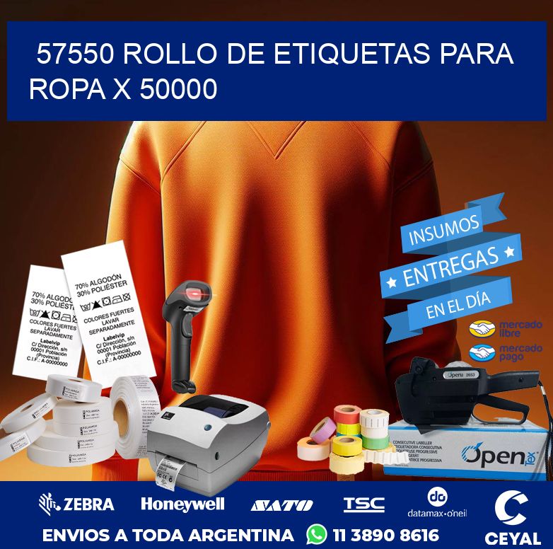 57550 ROLLO DE ETIQUETAS PARA ROPA X 50000