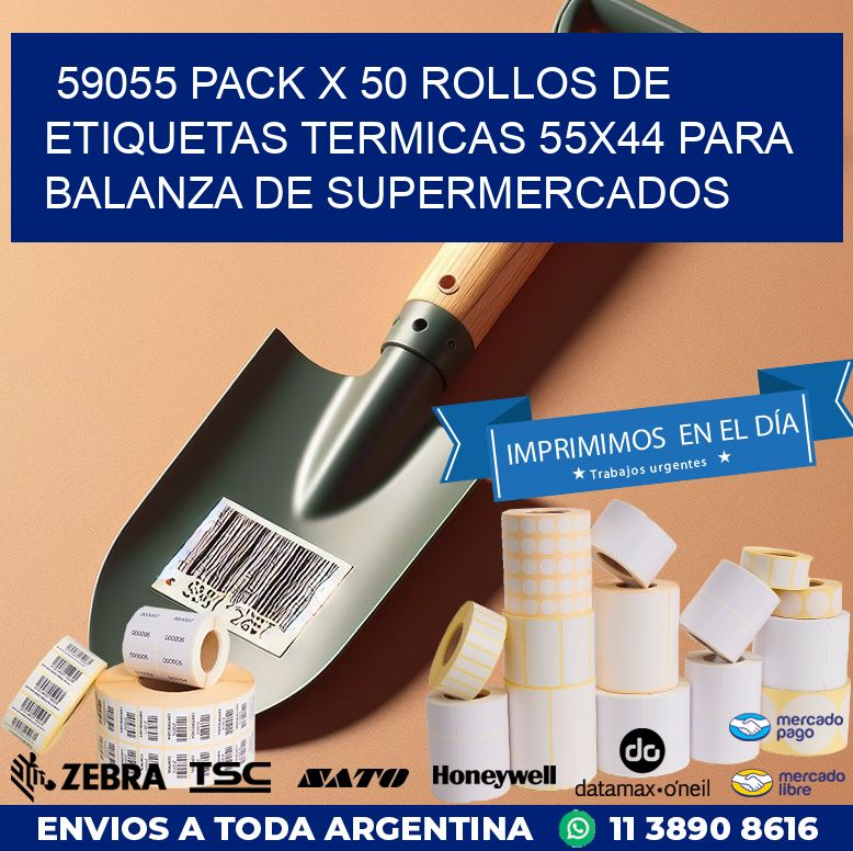 59055 PACK X 50 ROLLOS DE ETIQUETAS TERMICAS 55X44 PARA BALANZA DE SUPERMERCADOS