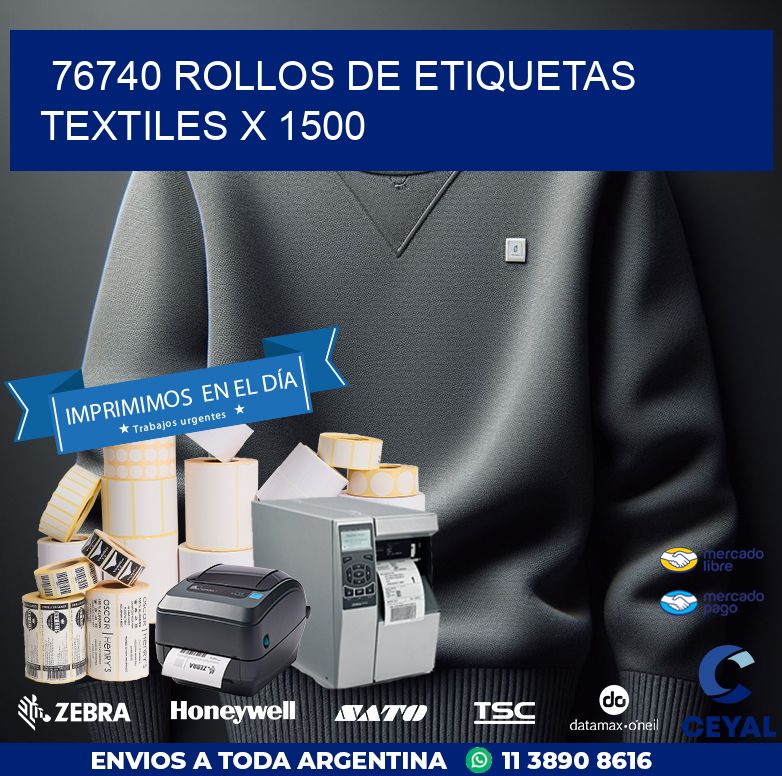 76740 ROLLOS DE ETIQUETAS TEXTILES X 1500