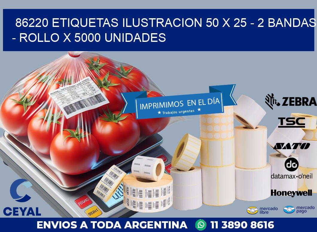 86220 ETIQUETAS ILUSTRACION 50 X 25 - 2 BANDAS - ROLLO X 5000 UNIDADES