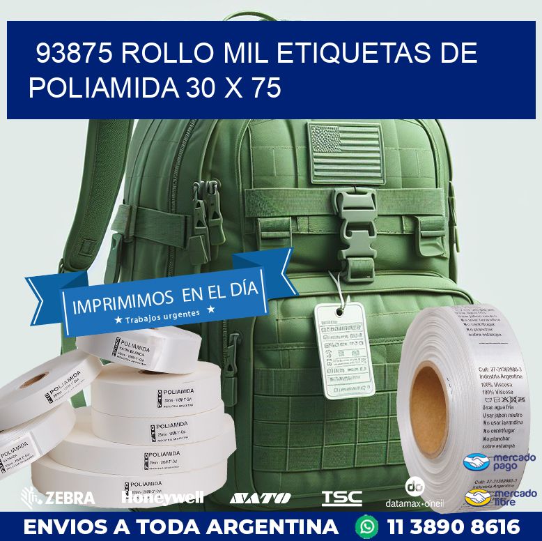 93875 ROLLO MIL ETIQUETAS DE POLIAMIDA 30 X 75