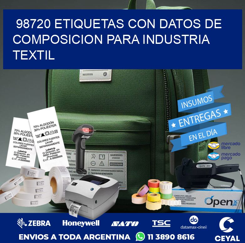 98720 ETIQUETAS CON DATOS DE COMPOSICION PARA INDUSTRIA TEXTIL