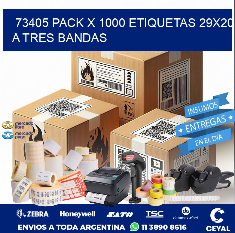 73405 PACK X 1000 ETIQUETAS 29X20 A TRES BANDAS