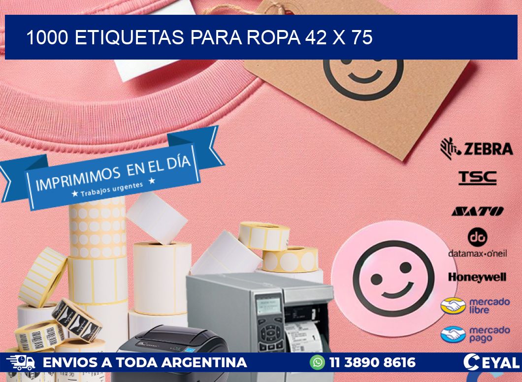 1000 ETIQUETAS PARA ROPA 42 x 75