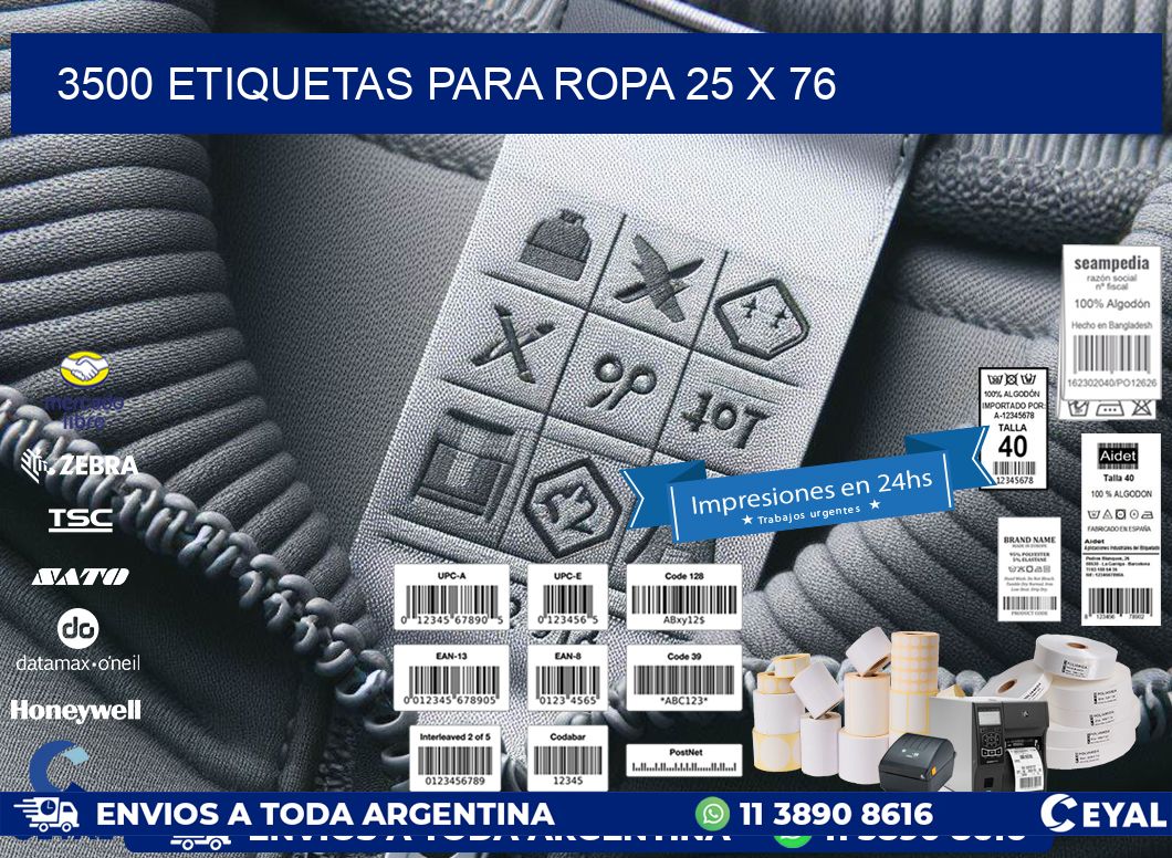 3500 ETIQUETAS PARA ROPA 25 x 76