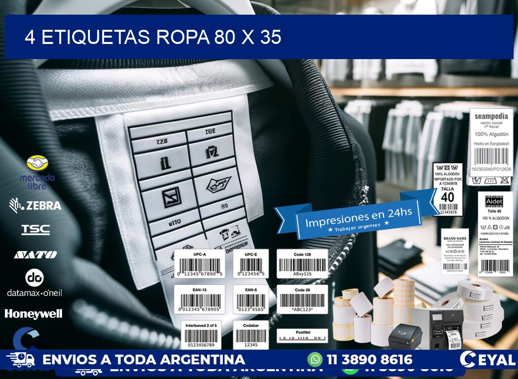 4 ETIQUETAS ROPA 80 x 35