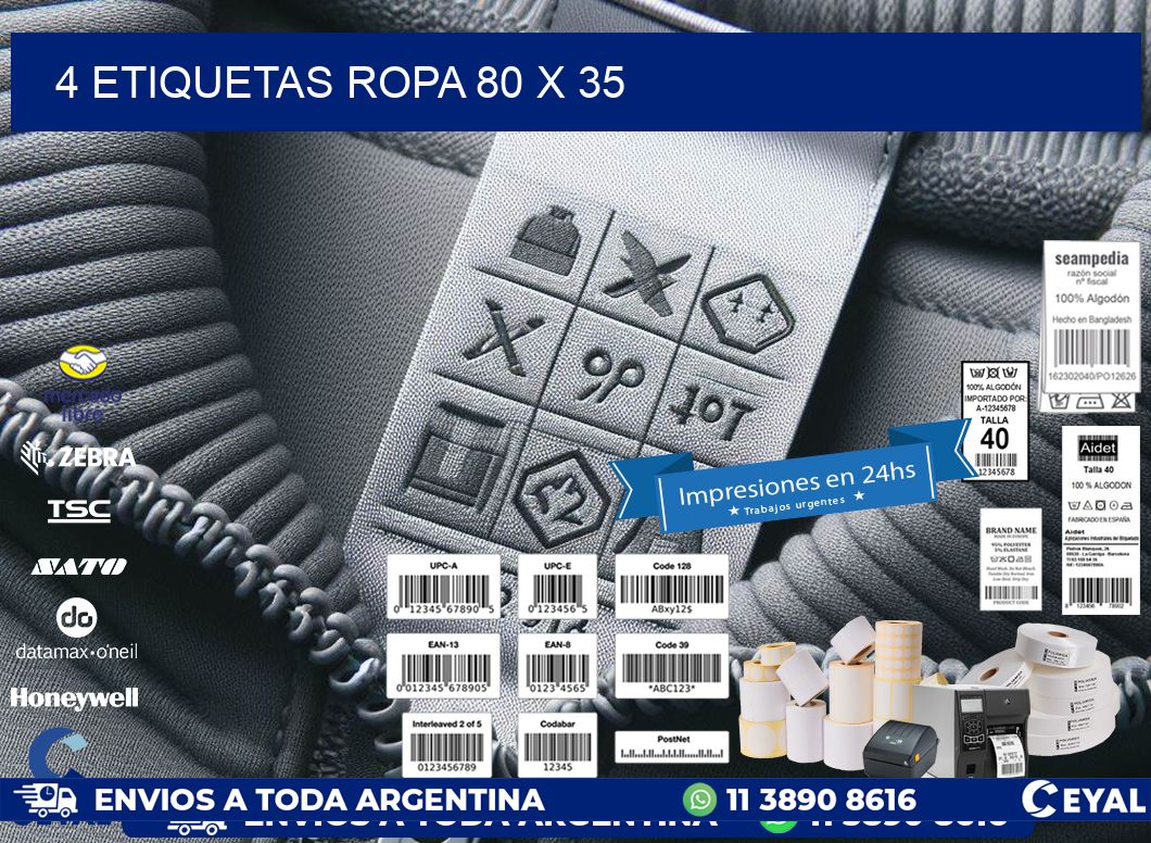 4 ETIQUETAS ROPA 80 x 35