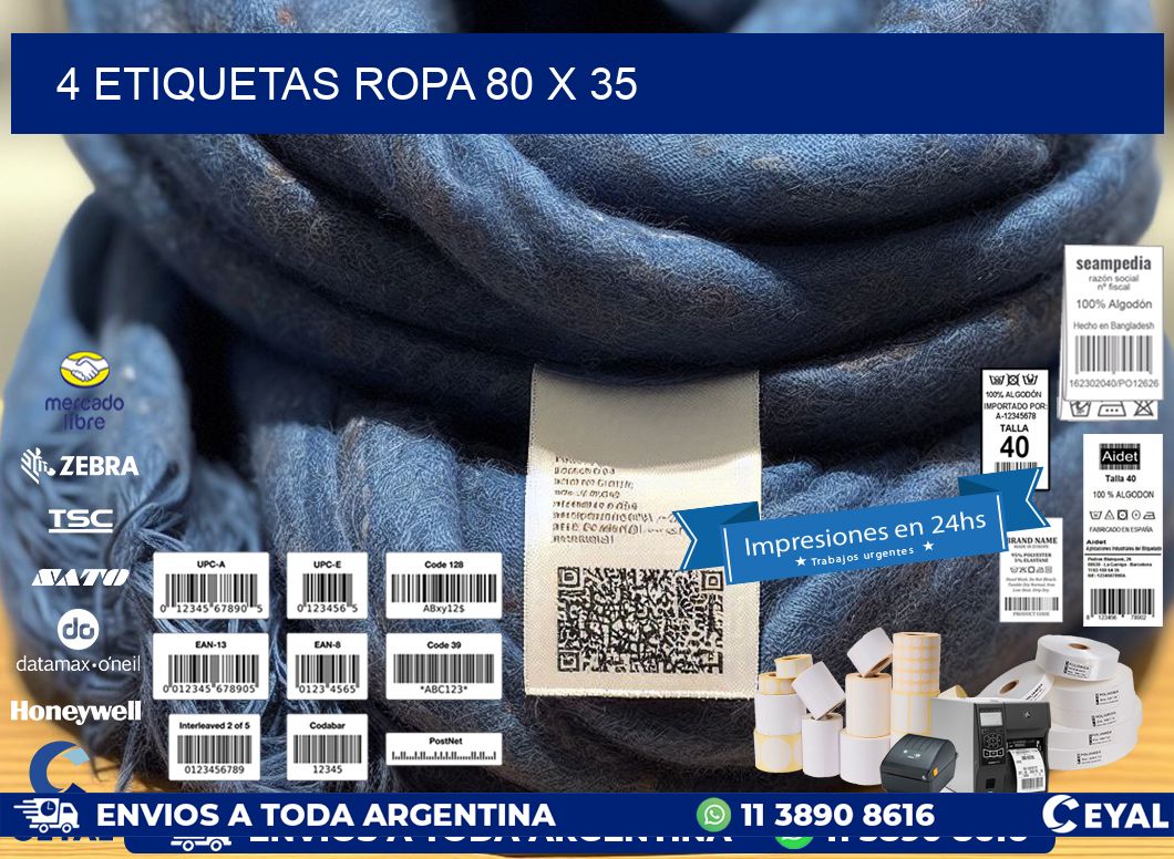 4 ETIQUETAS ROPA 80 x 35