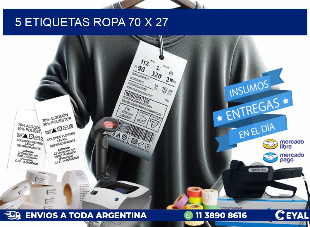 5 ETIQUETAS ROPA 70 x 27