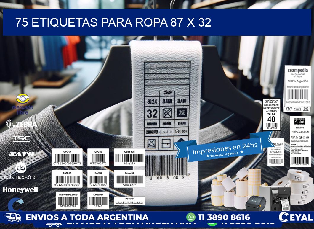 75 ETIQUETAS PARA ROPA 87 x 32