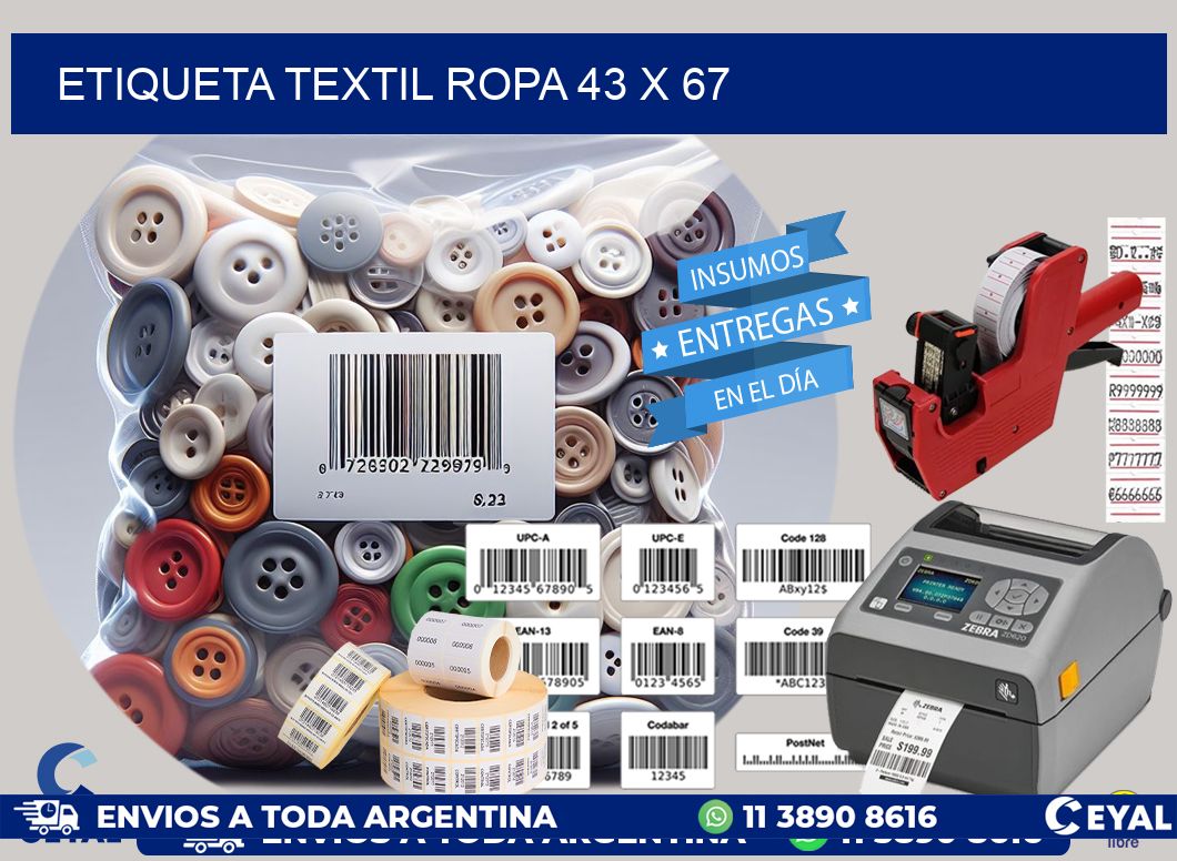 ETIQUETA TEXTIL ROPA 43 x 67
