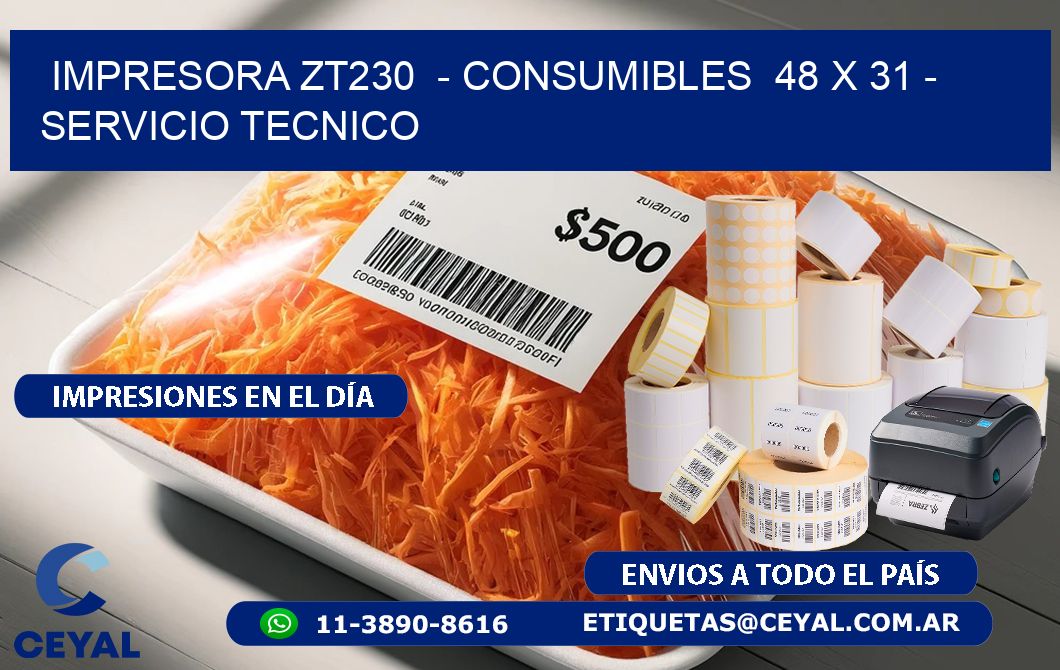 IMPRESORA ZT230  – CONSUMIBLES  48 x 31 – SERVICIO TECNICO
