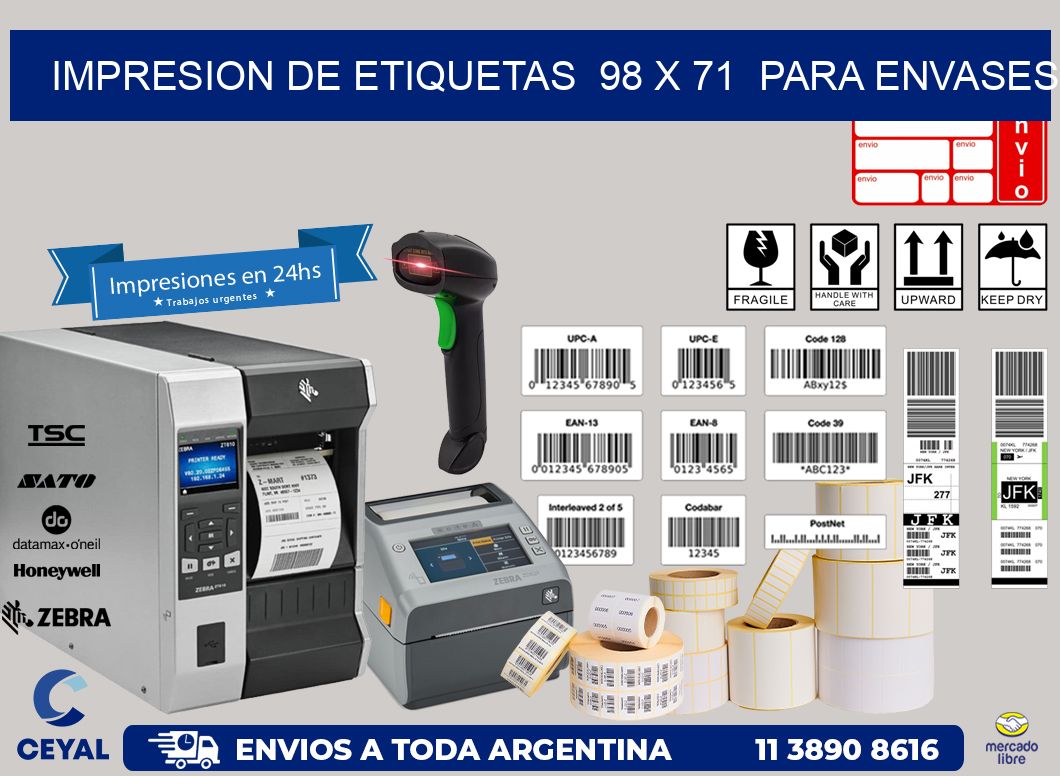 impresion de etiquetas  98 x 71  para envases