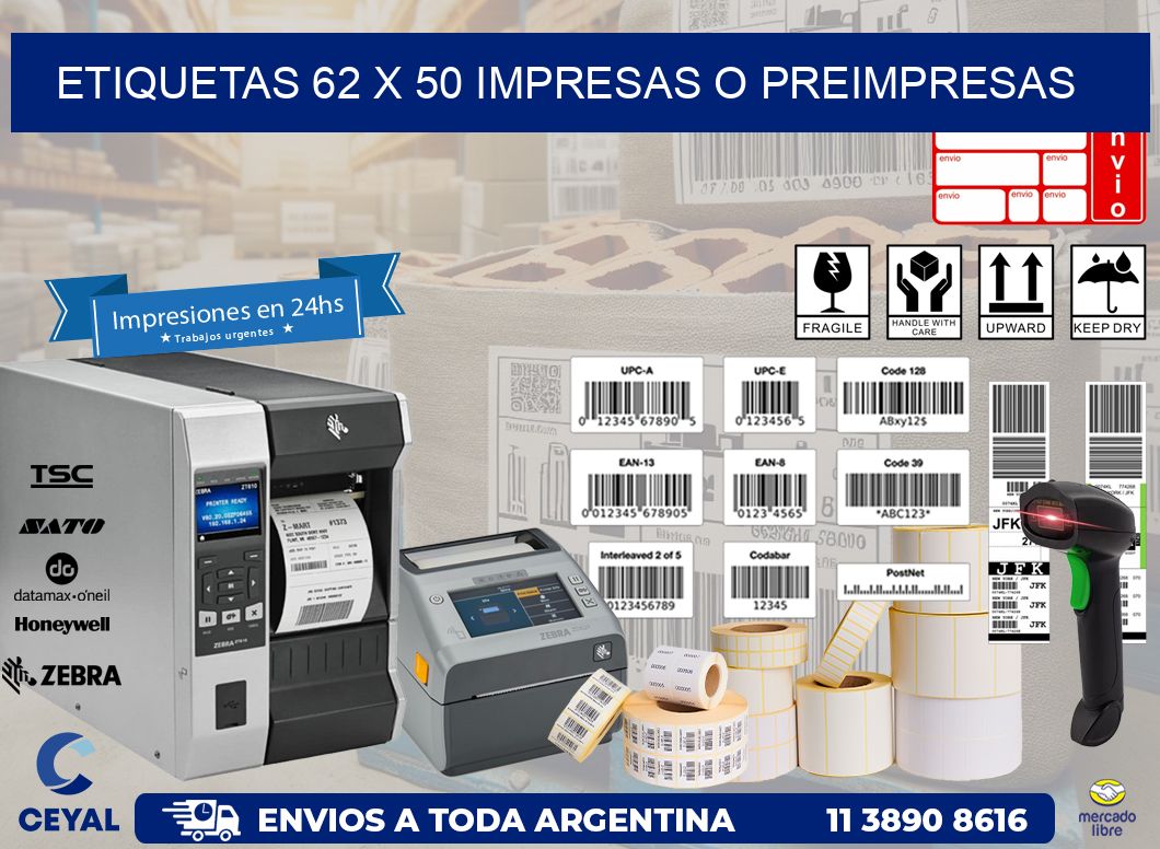 ETIQUETAS 62 x 50 IMPRESAS O PREIMPRESAS