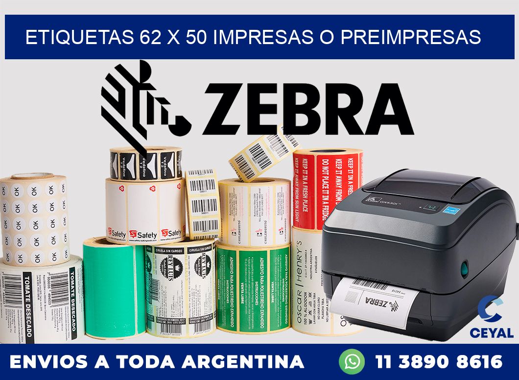 ETIQUETAS 62 x 50 IMPRESAS O PREIMPRESAS