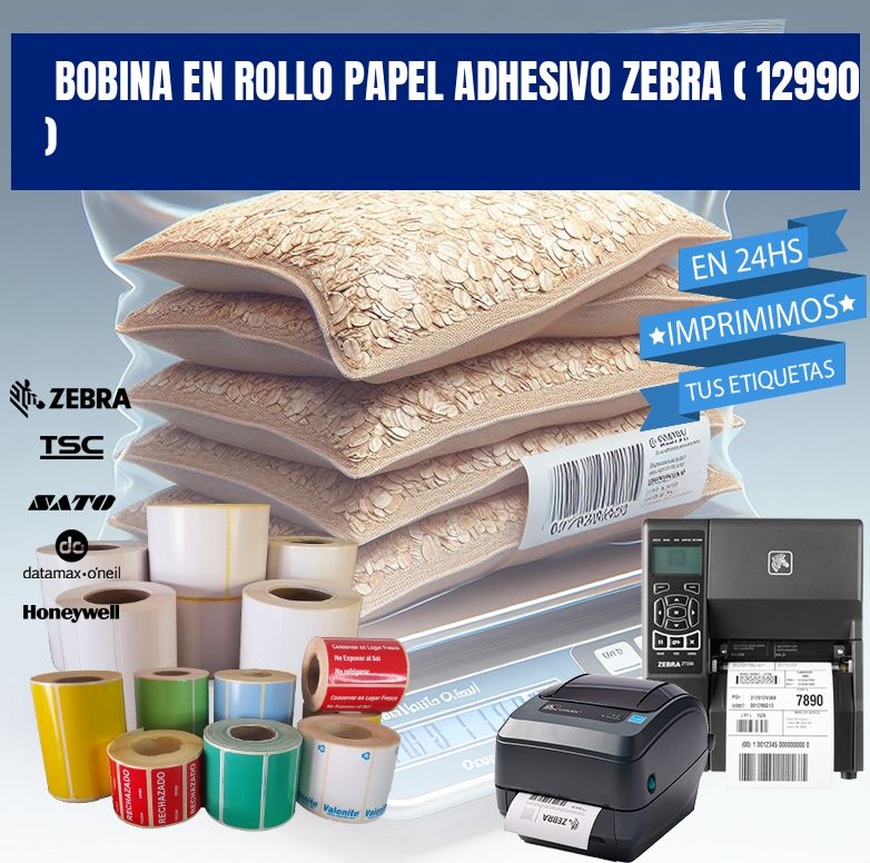 BOBINA EN ROLLO PAPEL ADHESIVO ZEBRA ( 12990 )