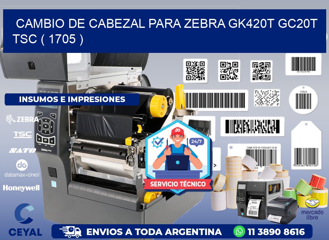 CAMBIO DE CABEZAL PARA ZEBRA GK420T GC20T TSC ( 1705 )