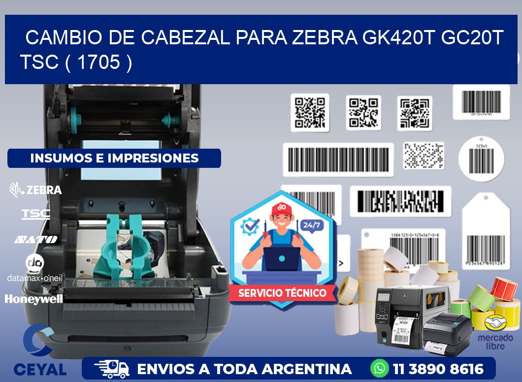 CAMBIO DE CABEZAL PARA ZEBRA GK420T GC20T TSC ( 1705 )