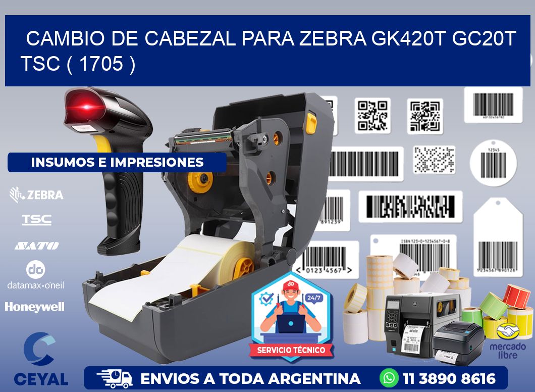 CAMBIO DE CABEZAL PARA ZEBRA GK420T GC20T TSC ( 1705 )