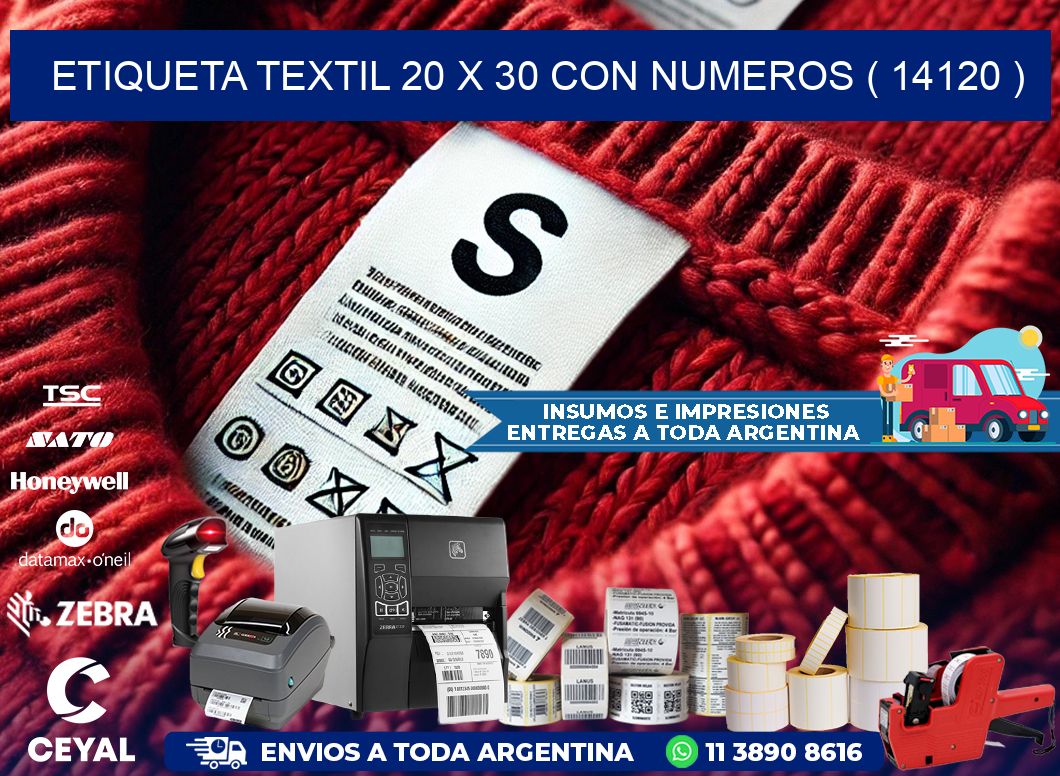 ETIQUETA TEXTIL 20 X 30 CON NUMEROS ( 14120 )