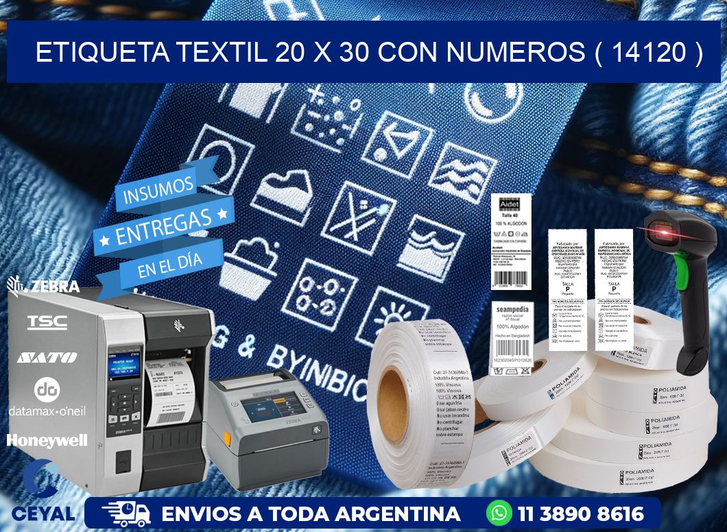 ETIQUETA TEXTIL 20 X 30 CON NUMEROS ( 14120 )