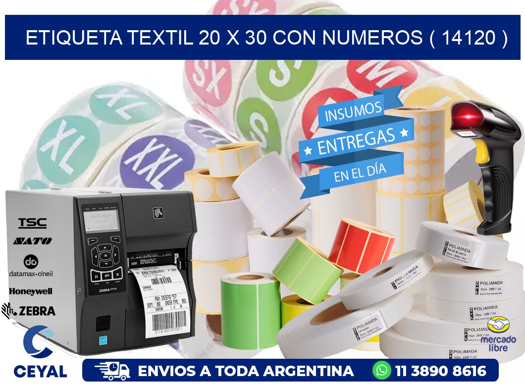ETIQUETA TEXTIL 20 X 30 CON NUMEROS ( 14120 )