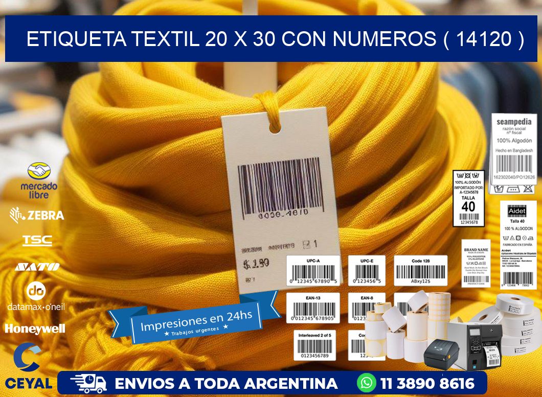 ETIQUETA TEXTIL 20 X 30 CON NUMEROS ( 14120 )