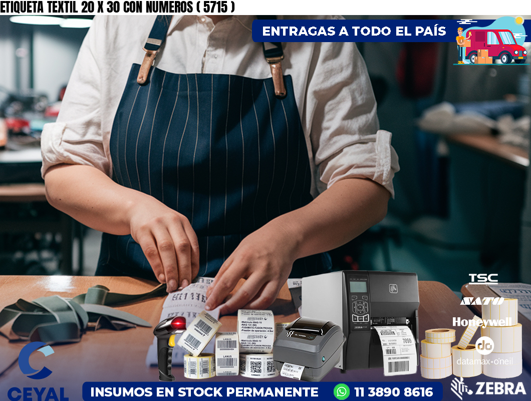 ETIQUETA TEXTIL 20 X 30 CON NUMEROS ( 5715 )