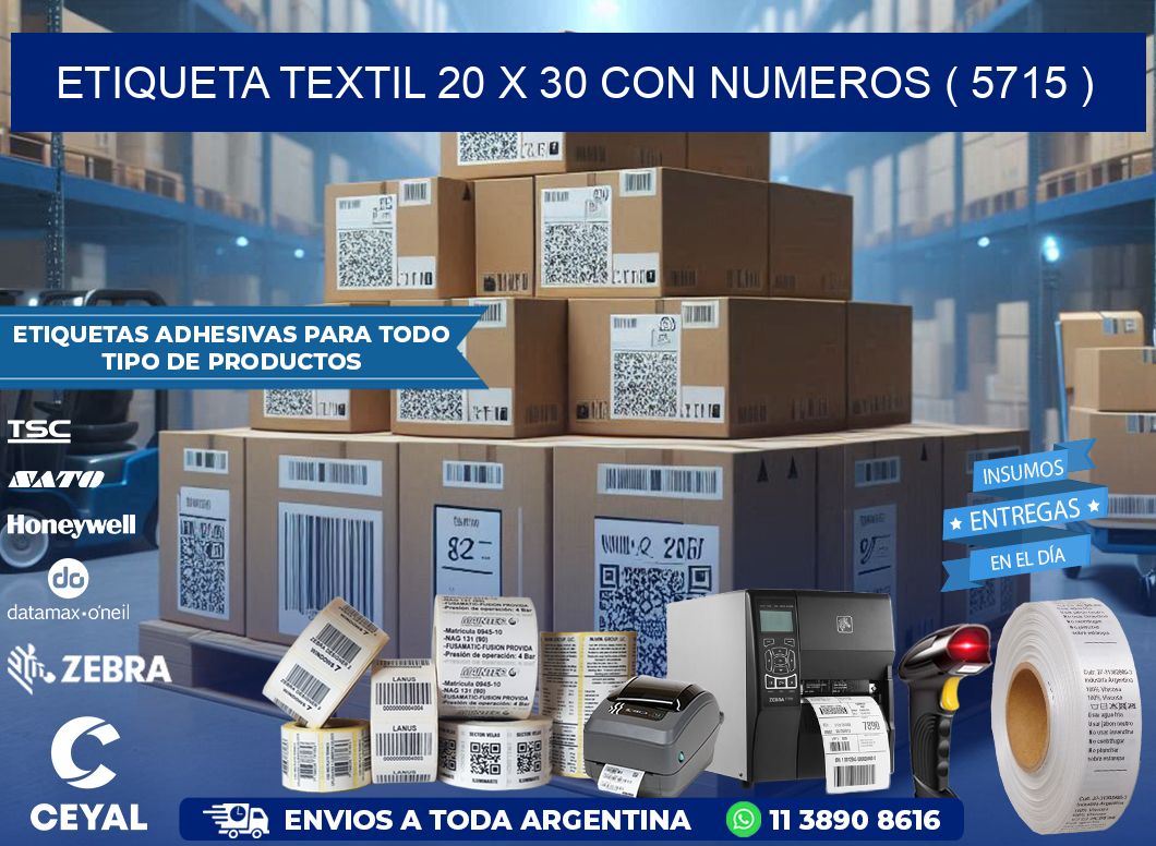 ETIQUETA TEXTIL 20 X 30 CON NUMEROS ( 5715 )