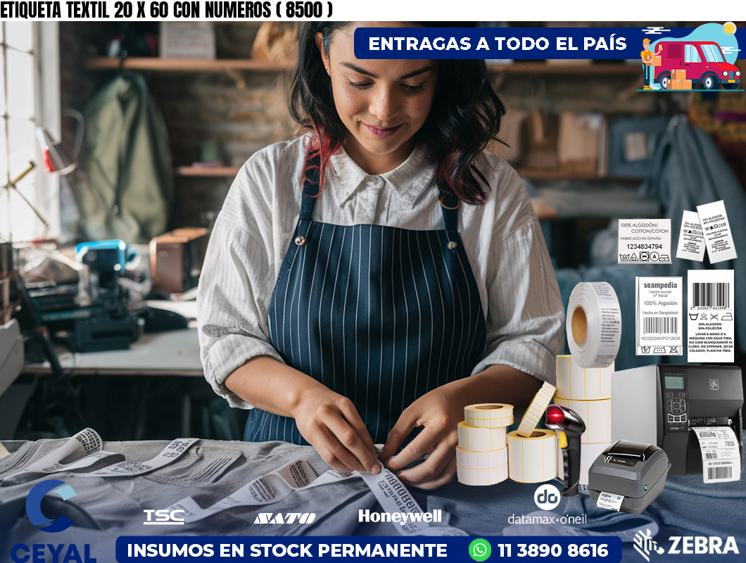 ETIQUETA TEXTIL 20 X 60 CON NUMEROS ( 8500 )